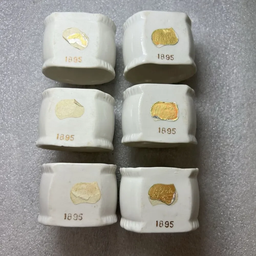 Vintage Set (6) Lefton JAPAN Porcelain Floral NAPKIN RINGS #01895 Cottagecore